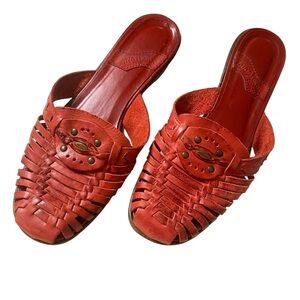 Luna Rosa Woven Red Leather Mules